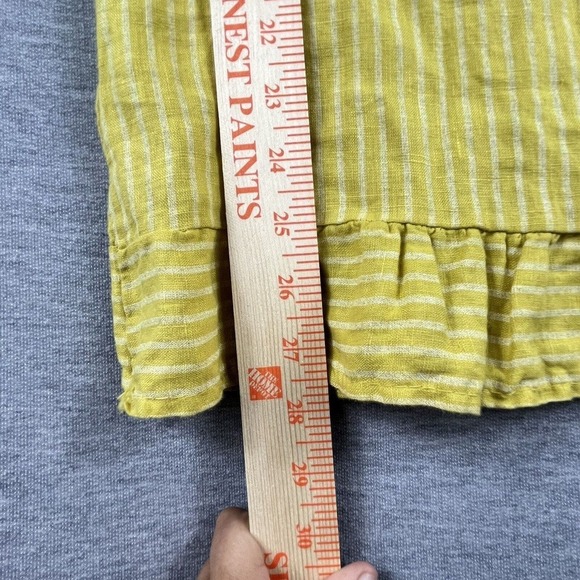 Lungo L'arno 100% Linen Yellow Striped 3/4 Sleeve Lagenlook Blouse Tunic Small - Picture 10 of 11